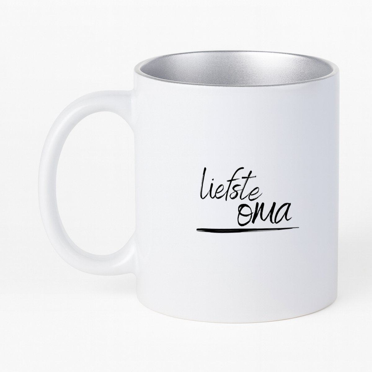 Hacebo® - liefste oma koffiebeker met zilver kleurige binnenkant - Oma - de liefste oma - thee mok - koffie beker - verjaardagscadeau - verjaardag - cadeau - cadeautje voor oma - oma artikelen - kado - geschenk - gift - koffiemok - 330 ML