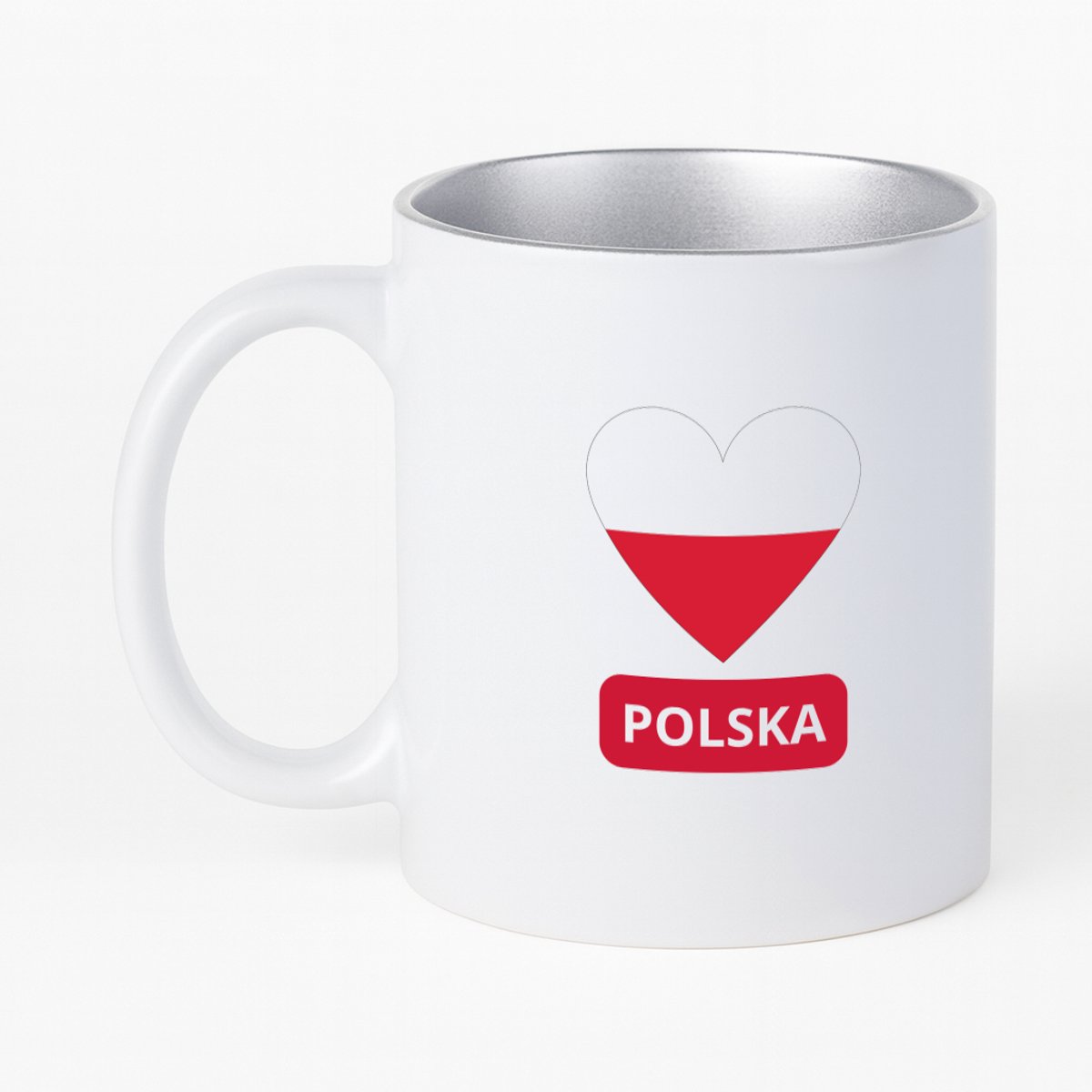 Hacebo® - Polska vlag hartje koffiebeker met zilver kleurige binnenkant - Polen - reizigers - thee mok - koffie beker - toerist - verjaardagscadeau - souvenir - vakantie - kado - koffiemok - 330 ML