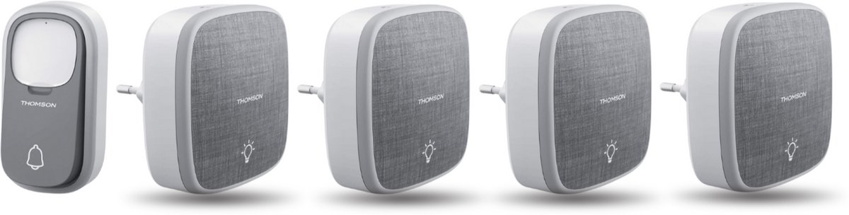 Thomson 513133-4 draadloze deurbel met kinetische knop en 4 plug-in ontvangers - netstroom ontvanger - voor stopcontact - vier chimes