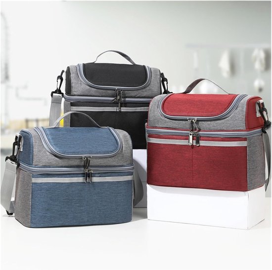 Lunch tas - Geïsoleerde lunchtas - Dubbele laag kleurrijke lunchtas - Dikke aluminiumfolie koeltas - Draagbare crossbody geïsoleerde tas - Marineblauw van Mueka — afbeelding 5