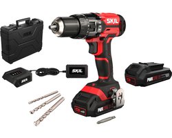 SKIL Accu Klopboormachine 20V - Boormachine voor Hout, Staal & Metselwerk - Boorcacpaciteit Tot 40mm - Klopboormachines - Snelspanboorkop 13mm - Twee snelheden - Inclusief 2x 20V Accu, Oplader, Koffer, Schroefbit - Skil 3018HF
