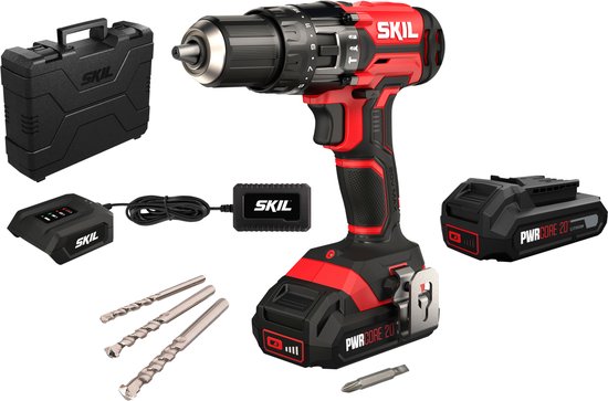 SKIL Accu Klopboormachine 20V - Boormachine voor Hout, Staal & Metselwerk - Boorcacpaciteit Tot 40mm - Klopboormachines - Snelspanboorkop 13mm - Twee snelheden - Inclusief 2x 20V Accu, Oplader, Koffer, Schroefbit - Skil 3018HF