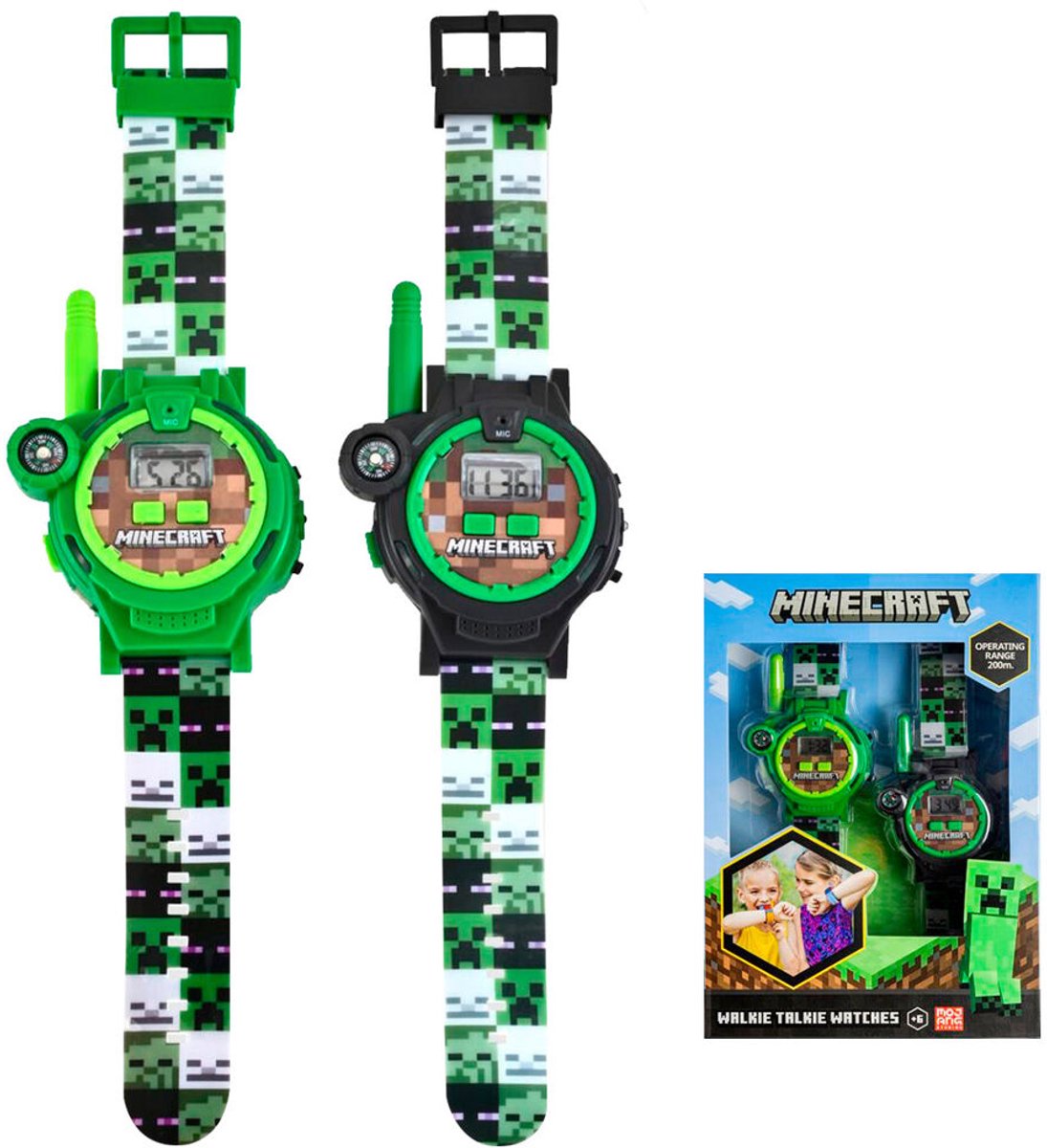 Minecraft Walkie Talkie Horloge - Kinderhorloge met Spreekfunctie - 2-delig Set - 17x24x8 cm - Officieel Minecraft