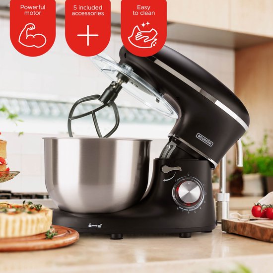 Bourgini Kitchen Chef Plus - XL Keukenmachine - 6.2L mengkom - Keukenrobot - 3 Accessoires - Keukenmixer - Zwart van Merkloos — afbeelding 5