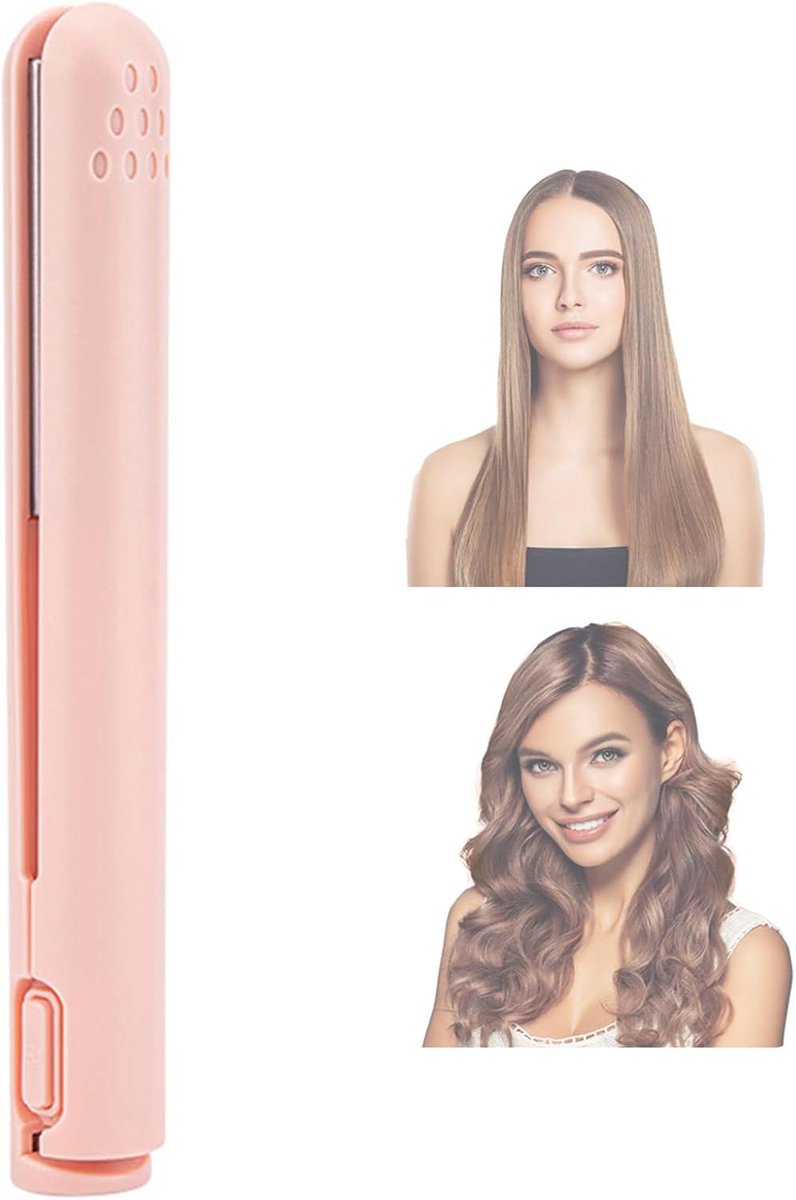 Mini Stijl- en Krultang 2-in-1 - Keramisch - Draadloos - Snel Opwarmend - Haarverzorging - Reisformaat - Roze