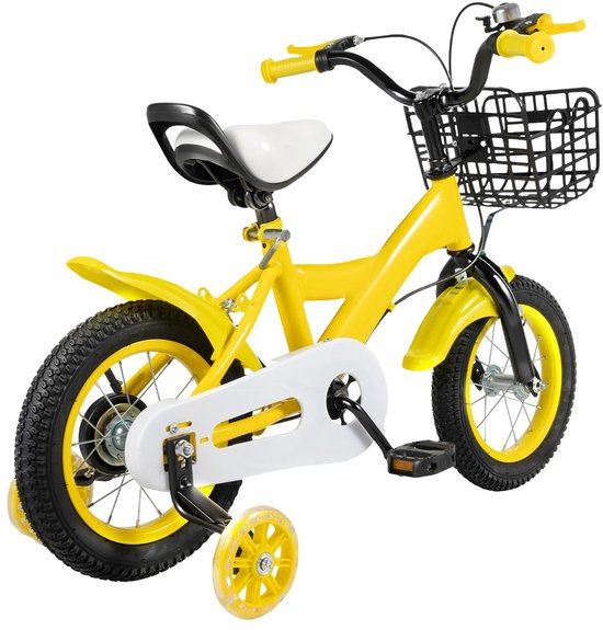 Kinderfiets - 12 inch - Met Zijwieltjes - Met Mandje - Met Fleshouder - Koolstofstaal Frame Voor Stabiliteit - Geel van Merkloos — afbeelding 2