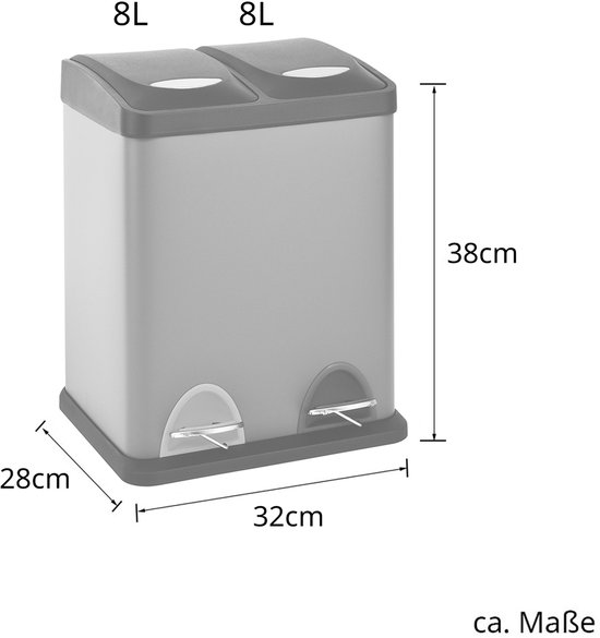 SVITA V2X8 16 liter roestvrijstalen afvalbak verticale afvalscheiding