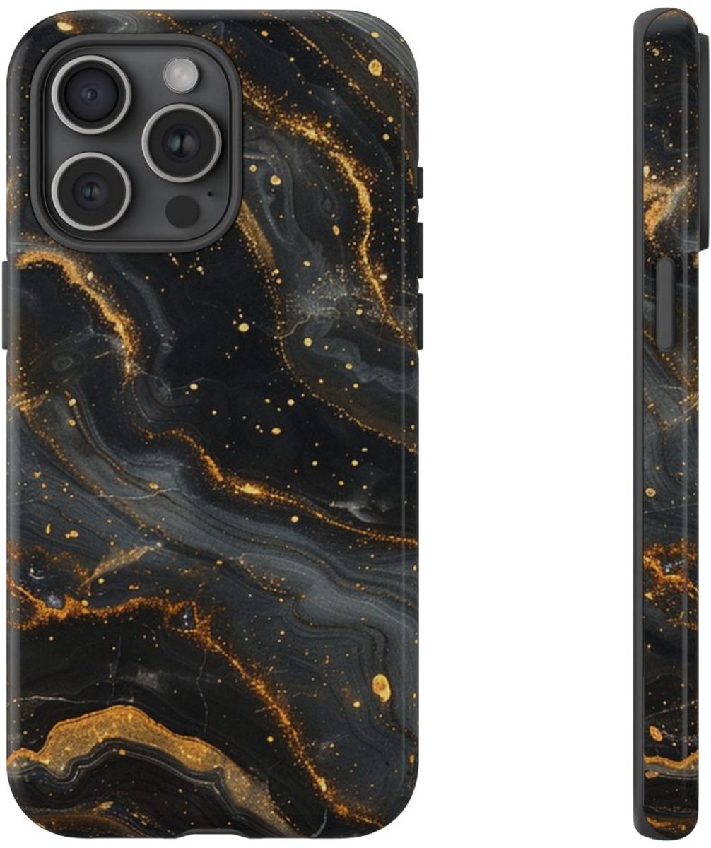 Zwart-Gouden Marmer Abstract Patroon – Telefoonhoesje Geschikt voor iPhone 15 Pro Max