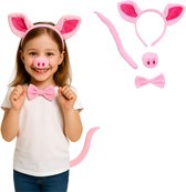 Joya Kids® Accessoires de vêtements pour bébé d'habillage cochon | Ensemble de costumes de cochon | Filles et Garçons habillent un cochon | Tenue de Carnaval et Halloween enfants | Serre-tête avec oreilles, nez, Staart et nœud | Rose