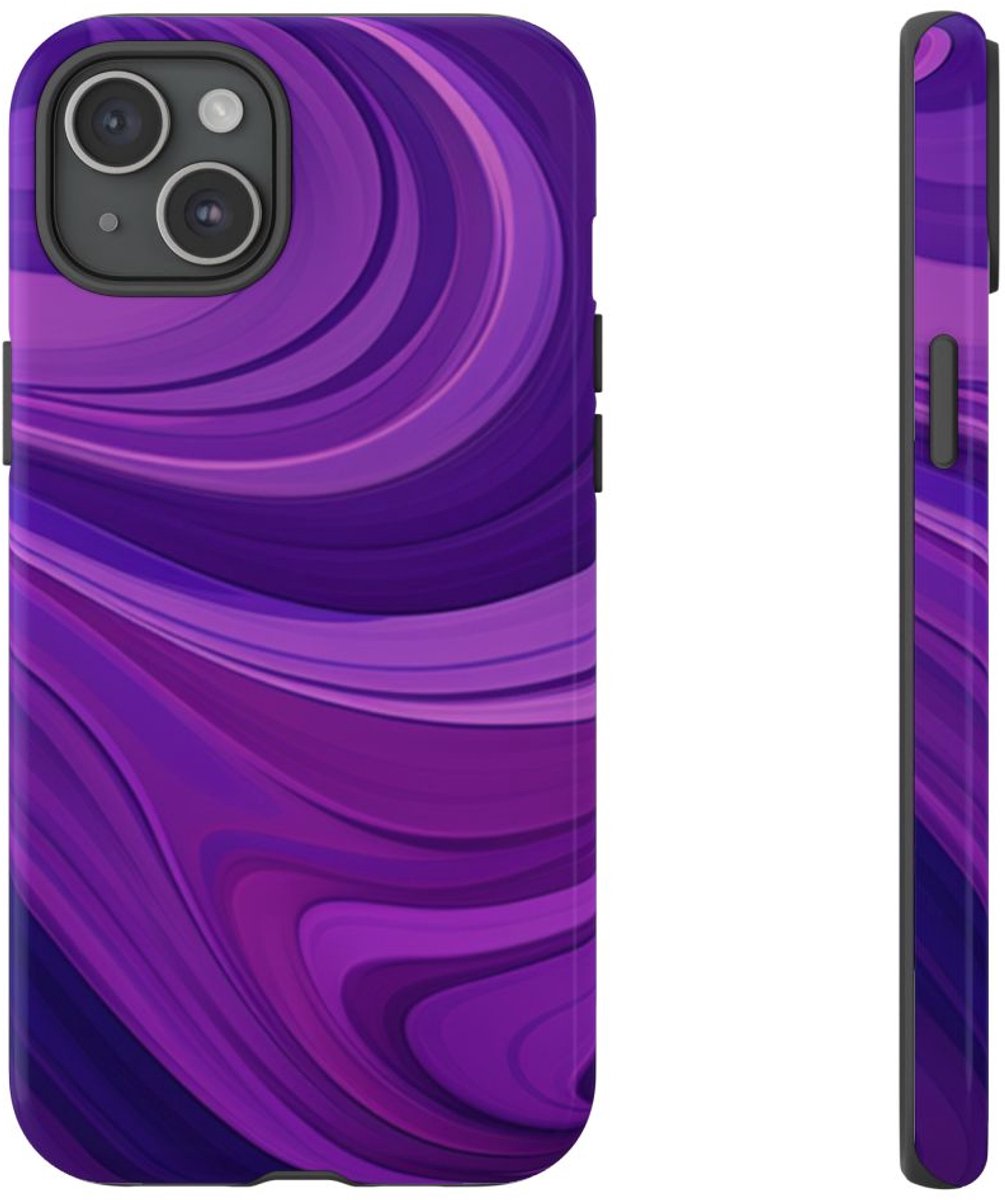 Paars Golvend Abstract Patroon – Telefoonhoesje Geschikt voor iPhone 15 Plus