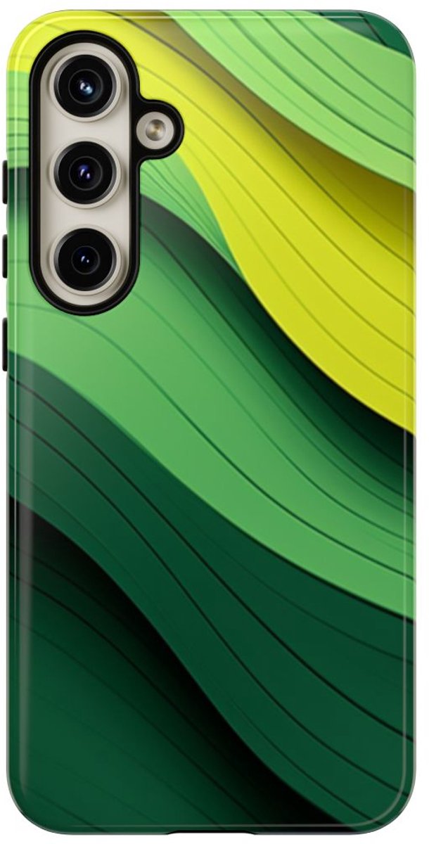 Groen-Geel Golvenpatroon – Telefoonhoesje Geschikt voor Samsung Galaxy S24 Plus