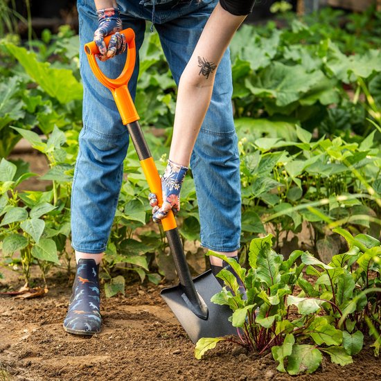 KADAX Spade voor pioniers, tuinspade met D-greep, tuinschep, schep met metalen steel, grafschep, grafschep voor tuin, tuinspade (86 cm, zwart/oranje) van KADAX — afbeelding 5