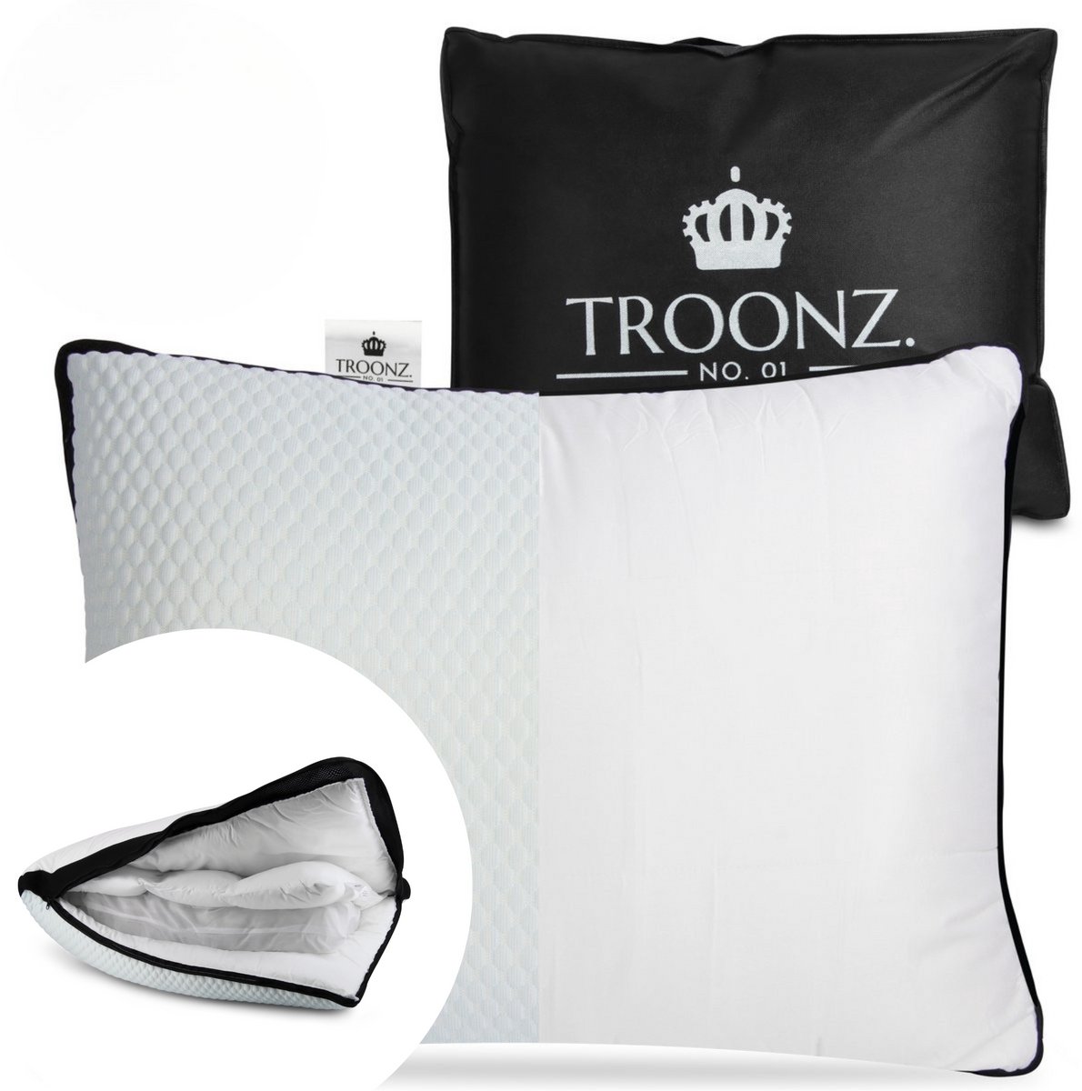 Troonz Hoofdkussen Pocket Pillow Plus 60x70 cm - Ergonomisch Kussen met Pocketveren - Zijslaap kussen - Rugslaap Hoofdkussen