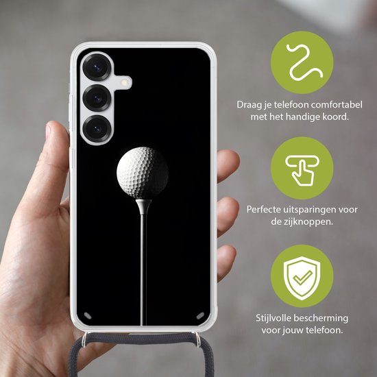 Telefoonhoesje Geschikt voor Samsung Galaxy S25 Plus - Golfbal - Minimalistisch - Wit - Siliconen - Crossbody - Backcover met Koord - Telefoonhoesje met koord - Hoesje met touw Telefoonhoesje