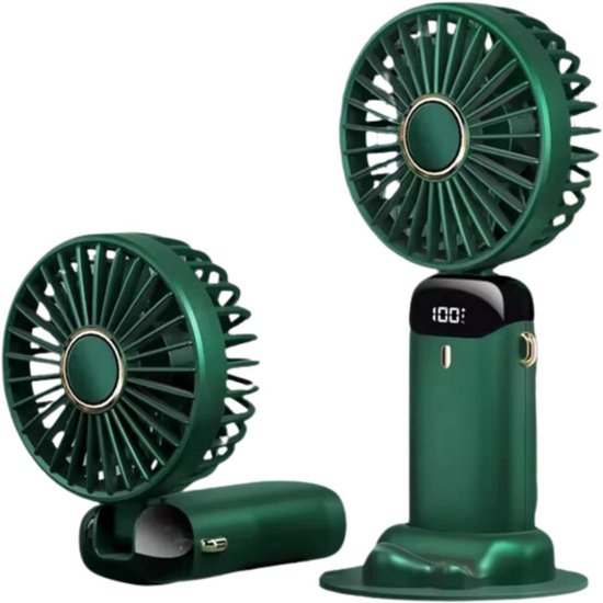 Draagbare Handventilator COCHO USB Oplaadbaar 5 Snelheden Stil Compact Met Telefoonstandaard & LED-display Groen