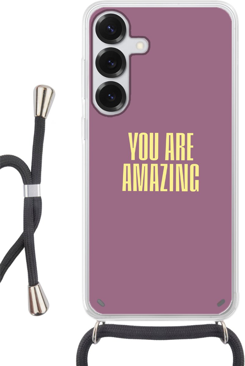 Telefoonhoesje Geschikt voor Samsung Galaxy S25 Plus - Tekst - Paars - Amazing - Siliconen - Crossbody - Backcover met Koord - Telefoonhoesje met koord - Hoesje met touw Telefoonhoesje