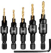 Set verzinkboorbits met zeskantschacht voor houtbewerking, cilindervormig met klauwen (6 verzinkboorbits met titaniumcoating)