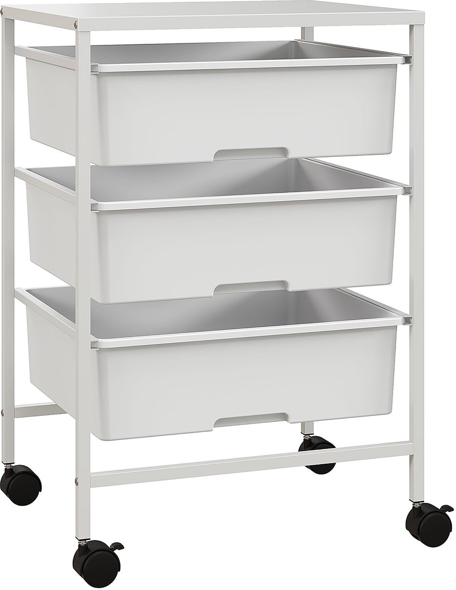 HOMCOM-Rollwagen-Stahl, Kunststoff-40,8L x 33,5B x 60,5H cm-Weiß