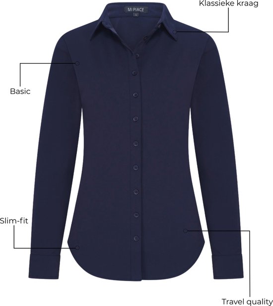 Mi Piace Blouse en tissu Travel Femme - Marine - Elegant & Infroissable - Taille XL/42- 60840