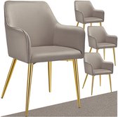tectake® Chaise de salle à manger Avane - Chaise rembourrée aspect velours avec accoudoirs ergonomiques, Pieds fins en acier, capacité de charge 120 kg - Chaise confortable de salon et de cuisine - Set de 4 - taupe
