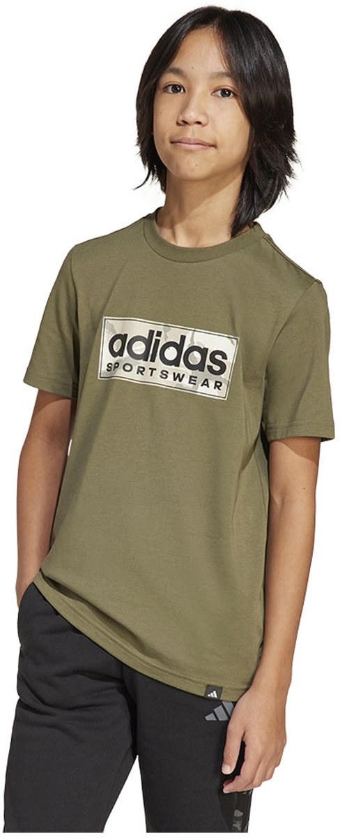 Adidas Camo Linear Graphic T-shirt Met Korte Mouwen 7-8 Years Jongen Olijf