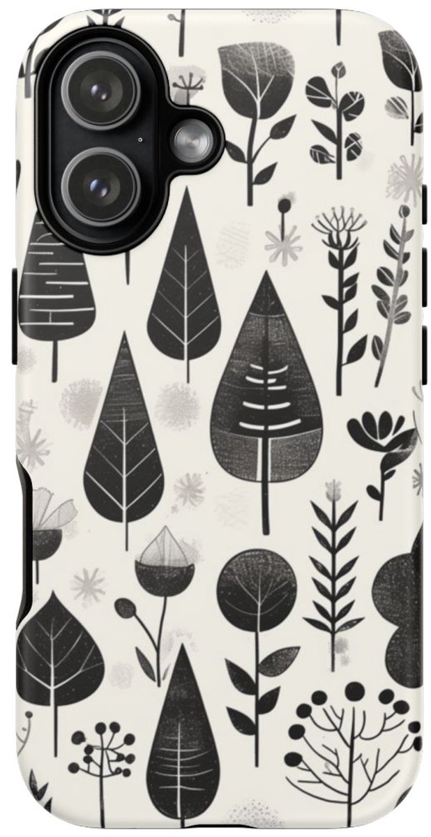 Monochroom Botanisch Patroon – Telefoonhoesje Geschikt voor iPhone 17