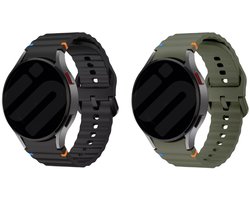 Strap-it Siliconen Wave bandjes 2-pack - geschikt voor Samsung Galaxy Watch 7 (40 & 44mm) / Watch 6 (Classic) / Watch 5 (Pro) / Watch 4 (Classic) / Watch FE - Zwart & Legergroen - comfortabel & duurzaam - stijlvol