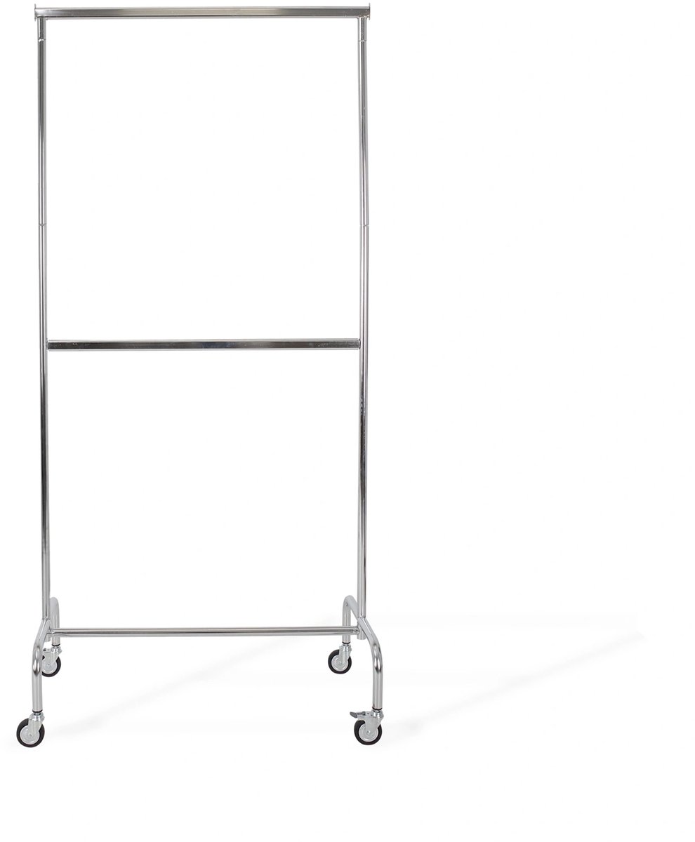 Kledingrek met vaste tussenbar, chroom, 100 cm breed op wielen