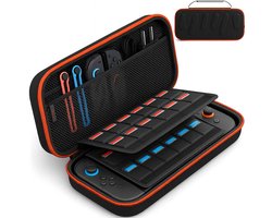 Sounix Case Geschikt voor Nintendo Switch 2 - Met opbergvak voor 24 games - Extra hoog Hoesje - Waterdicht en schokbestendig - Zwart/Oranje