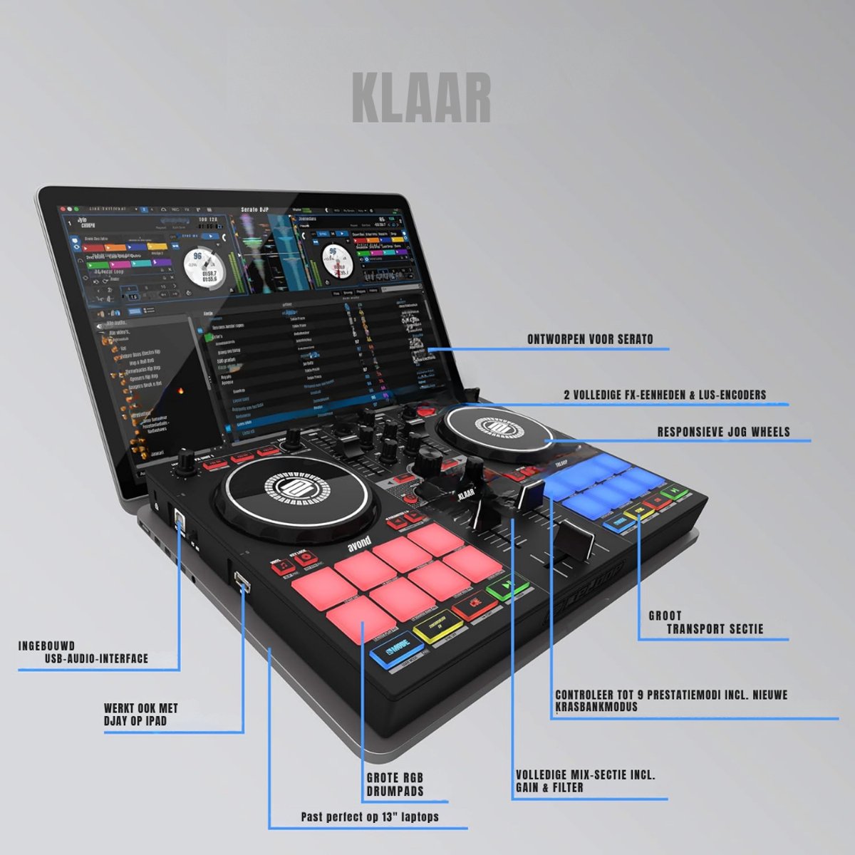 null SCH DJ Controller met 16 RGB pads en 9 power modes thumbnail 6