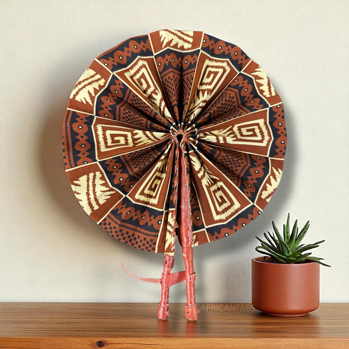 Afrikaanse handwaaier - Ankara print waaier - Yoofi - Brown