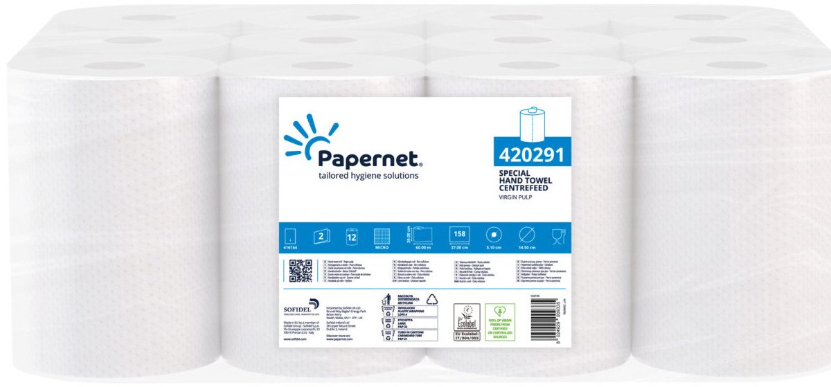 Papernet 420291 papieren handdoek 158 vel Cellulose Wit 60 m