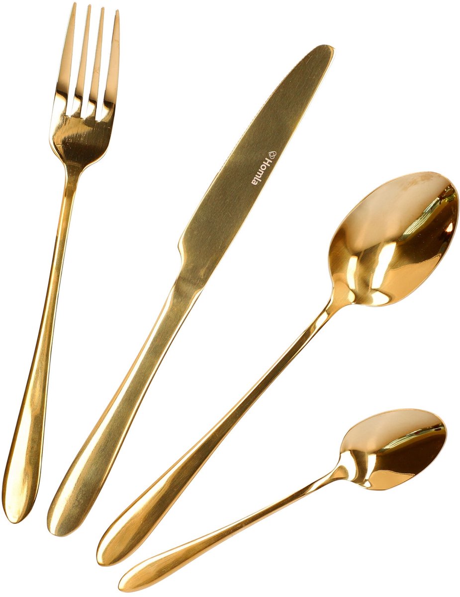 HOMLA Abele bestekset voor vier personen 16 delig RVS hygiënisch elegant makkelijk schoon te maken goud