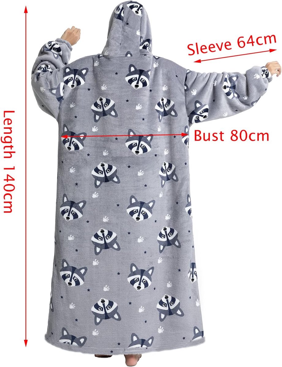 Extra lange oversized deken-hoodie voor volwassenen en tieners - behaaglijke fleece