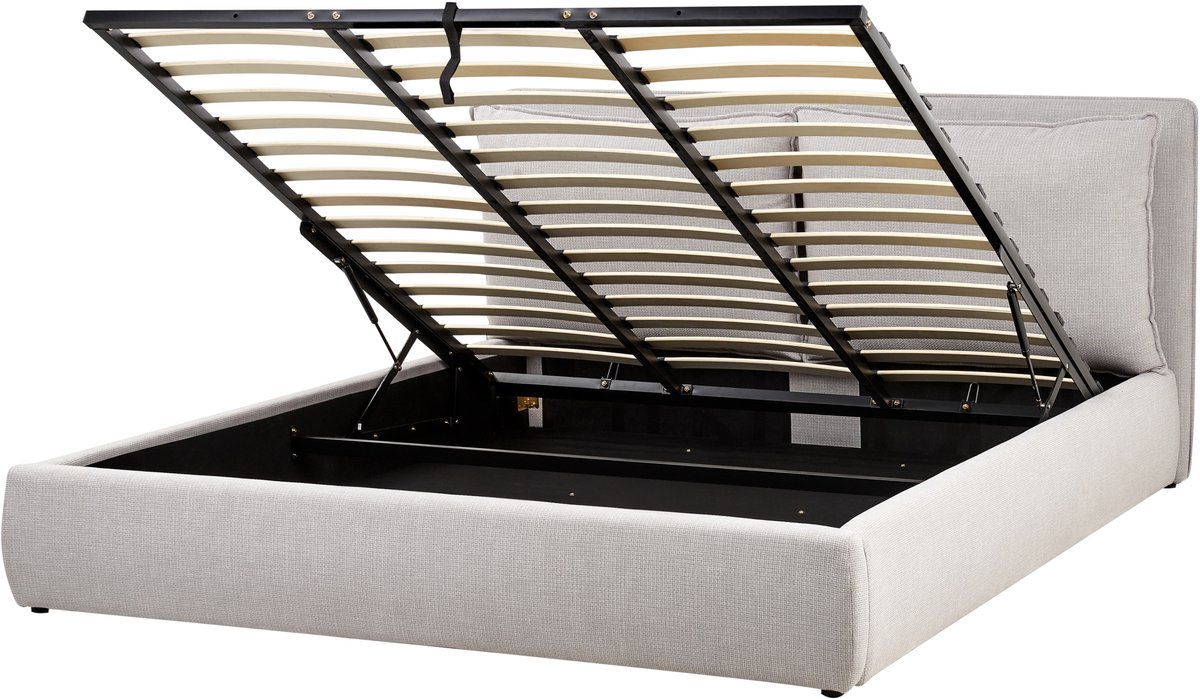 BELIANI BAJONNA - Bed met opbergruimte - Lichtgrijs - 180 x 200 cm - Polyester