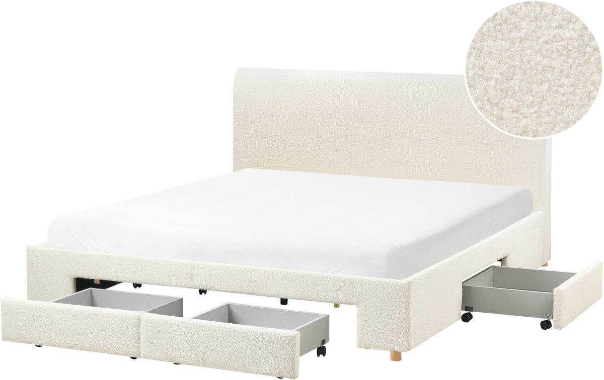 BELIANI SOUTRIN - Bed met opbergruimte - Off-white - 180 x 200 cm - Bouclé