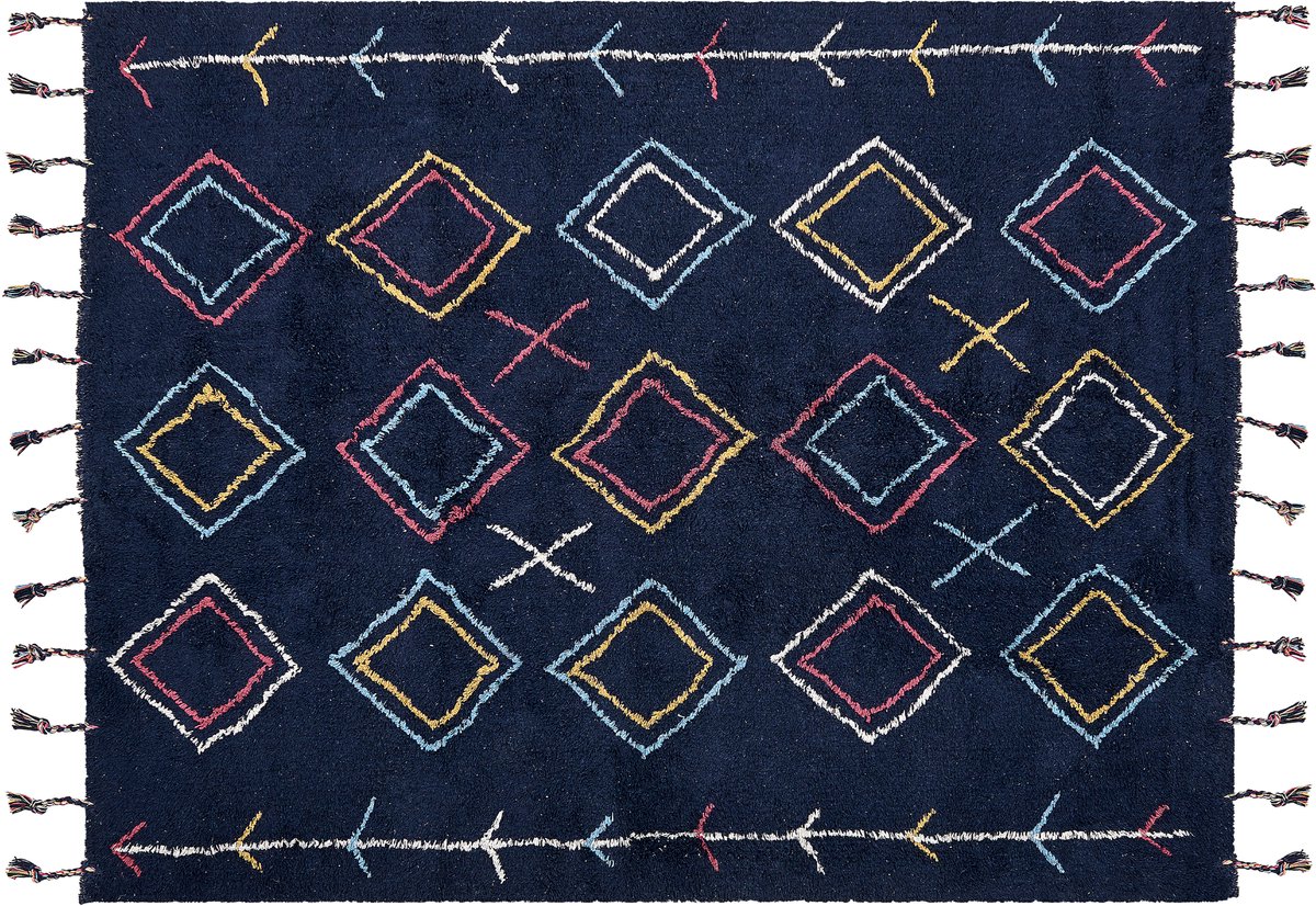 Beliani CORUM - Laagpolig vloerkleed - Zwart - 160 x 230 cm - Katoen