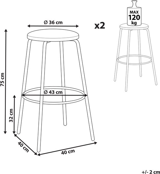 Set de 2 tabourets de bar MORTON Velours Oranje