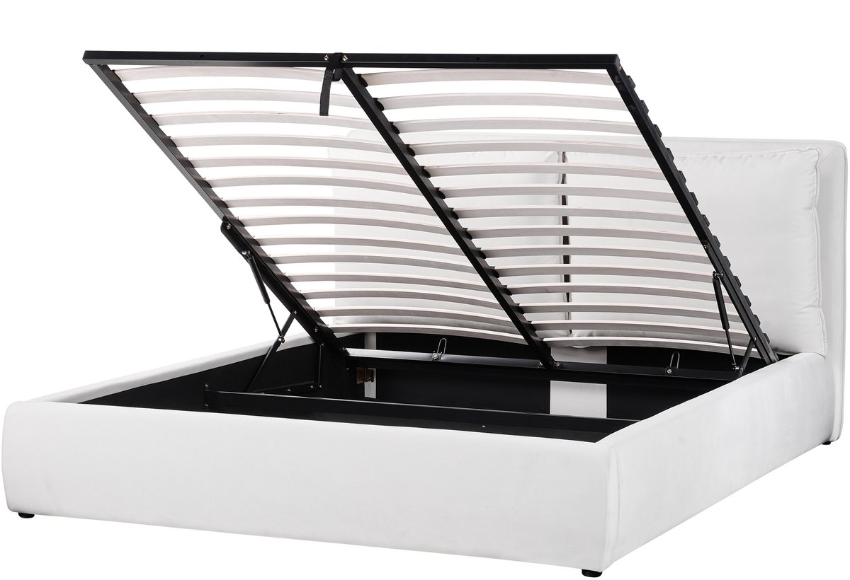 BELIANI BAJONNA - Bed met opbergruimte - Gebroken wit - 160 x 200 cm - Fluweel