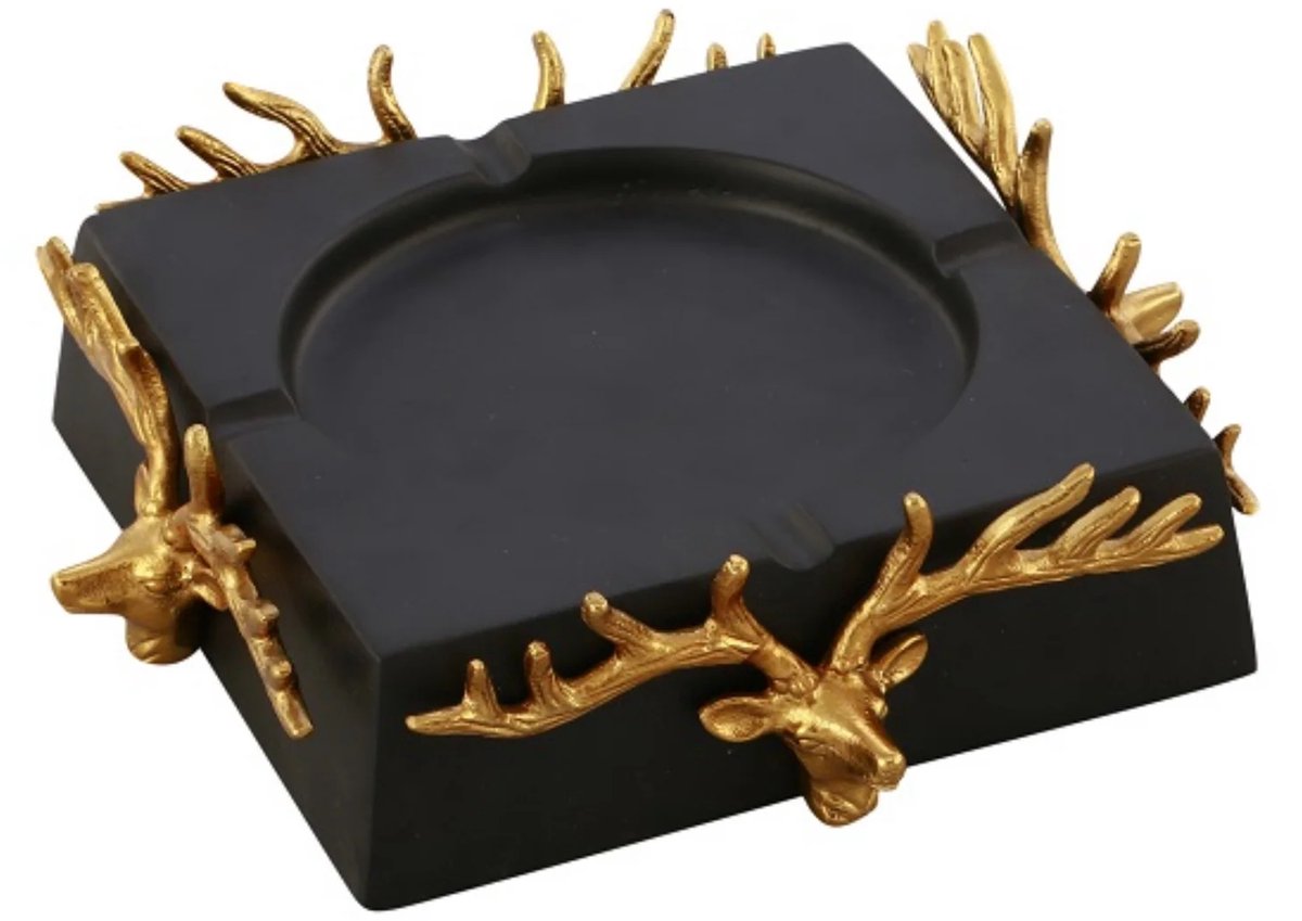 Luxe Asbak Hert – Zwart/Goud – Klassiek & Decoratief Woonaccessoire