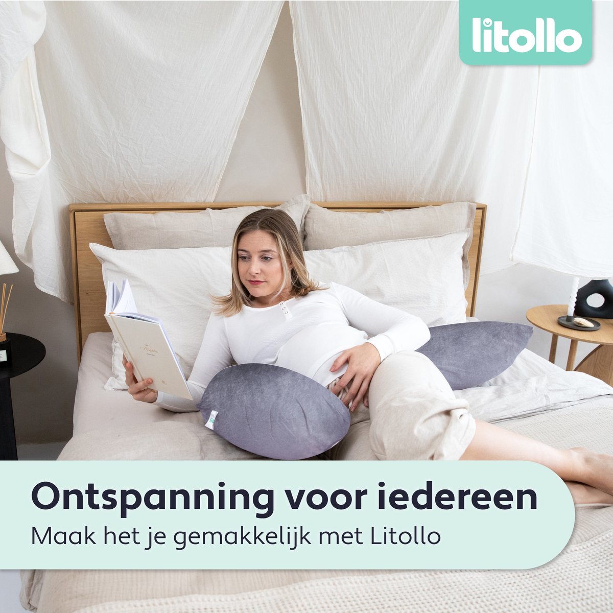 Litollo® Zwangerschapskussen XL - Voedingskussen - Lichaamskussen - Body pillow - 140cm - Afneembare hoes - Grijs - Fleece – foto 2