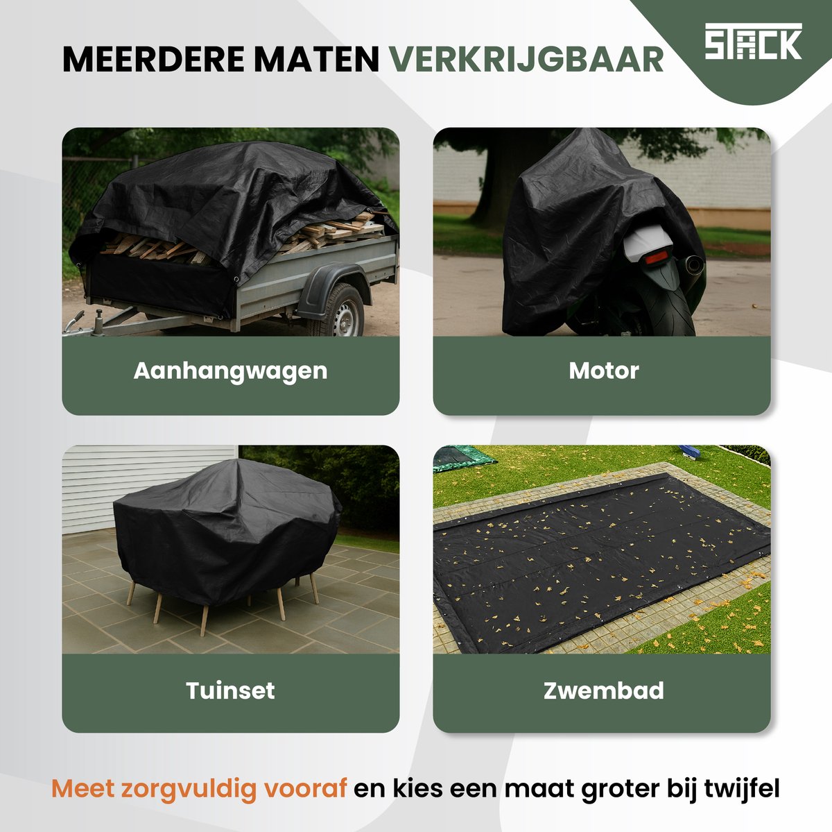STACK® Extra Sterk Afdekzeil - 3x4m - Zwart - 150G/M2 - Waterdicht Bouwzeil & Zeildoek - Zeil Met Ringen - Beschermhoes & Afdekhoes voor Zwembad,Tuin Set,Motor,Scooter,Fietsen,Aanhangwagen,Scootmobiel,BBQ accesoires - Auto Hoes Bescherming — afbeelding 5