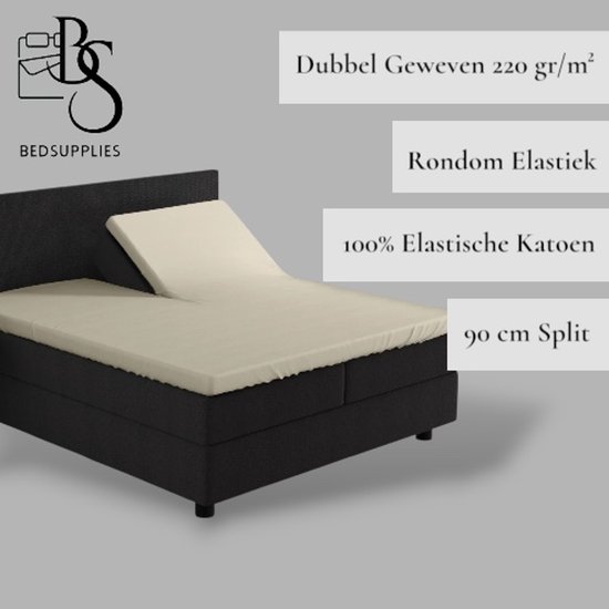 Bedsupplies - Luxe Dubbel Geweven Jersey Splittopper Hoeslaken - 160x200/220 - Ecru