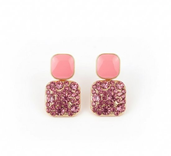 Boucles d'oreilles à tige roses avec cristaux brillants pour femmes – Boucles d'oreilles carrées