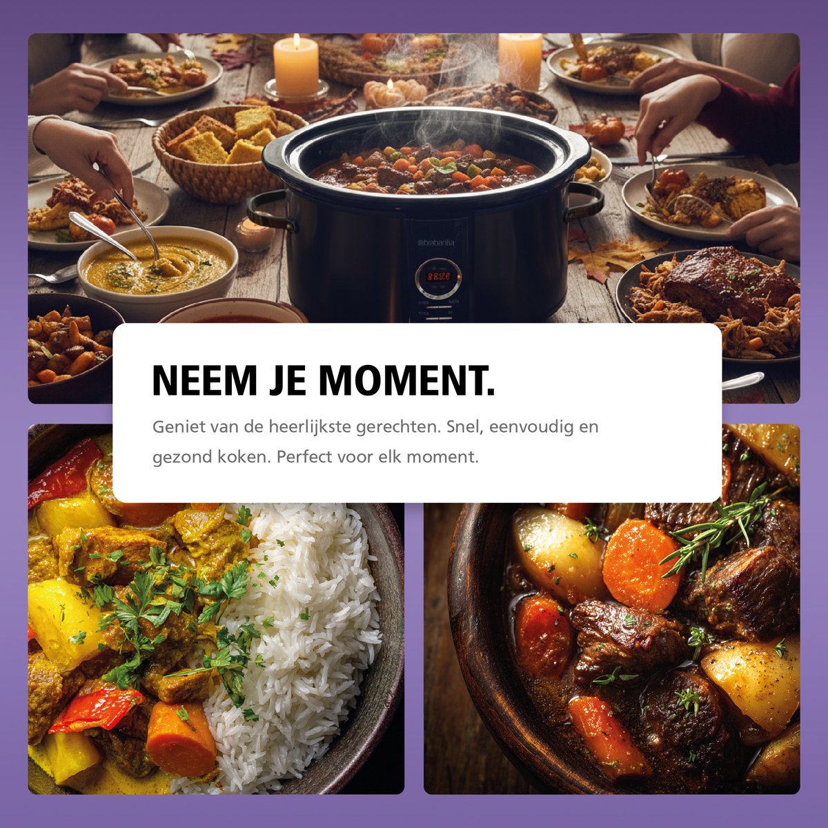 Brabantia Slowcooker - 6.5 Liter - 320 Watt - Warmhoudfunctie - Keramische Binnenpan - Zwart - BBEK1083MB – foto 5