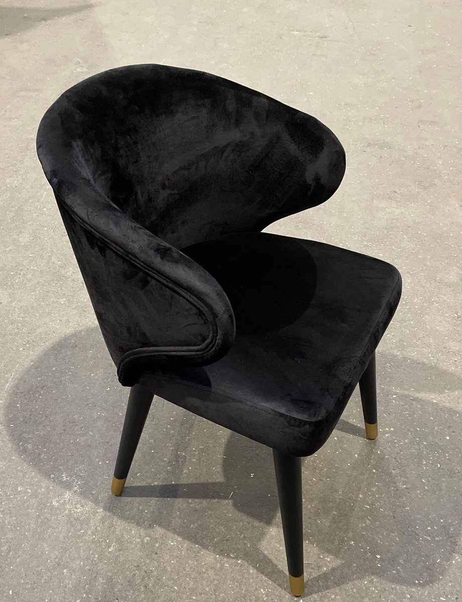 eetkamer stoel - Laos - zwart velvet stof - zwarte poten