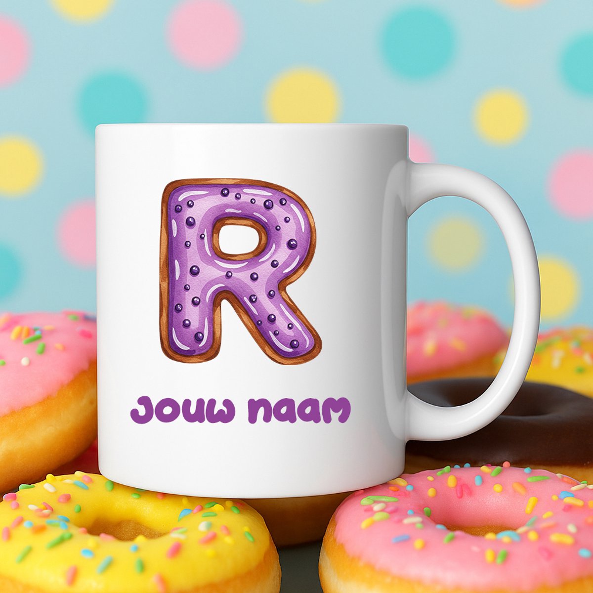 Mok - Donut letter R – Gepersonaliseerd met naam – Grappige Mokken