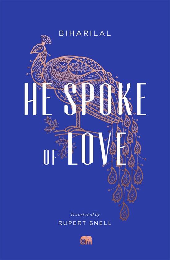 Boekomslag met tekst 'HE SPOKE OF LOVE' en een sierlijke pauw.