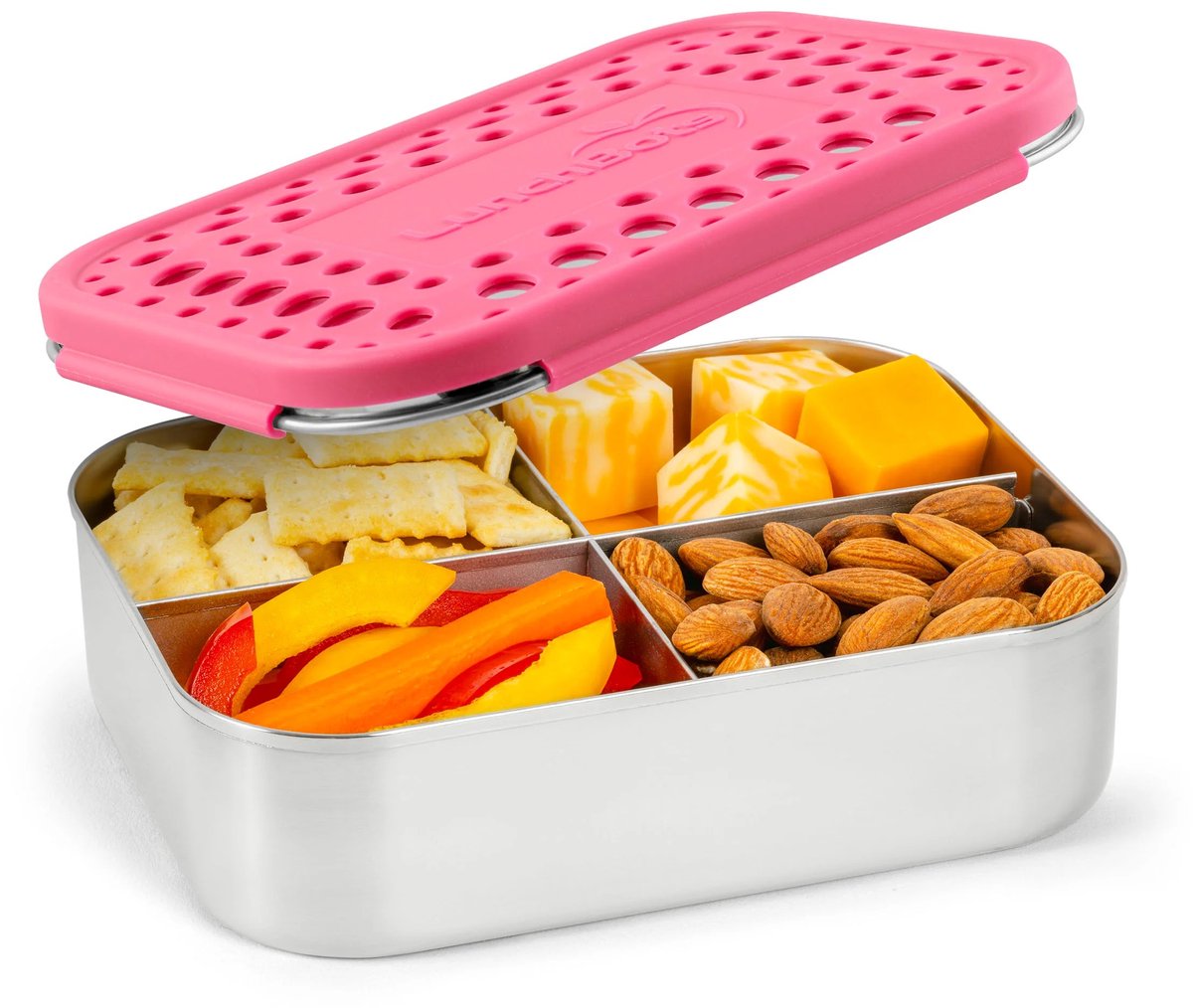 LunchBots - Medium Quad - 4-vaks RVS Bento Box - Roze