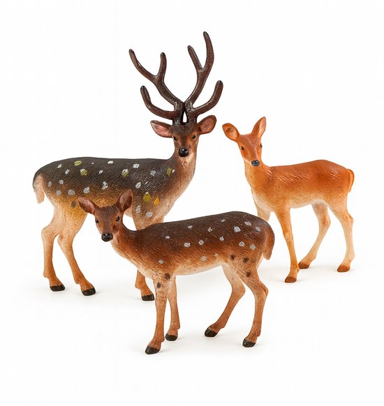 FSW-Products – Kerststal Dieren – 3x Hert Beeldjes – Mini Kerstdecoratie voor de Kerststal & Kerstdorp